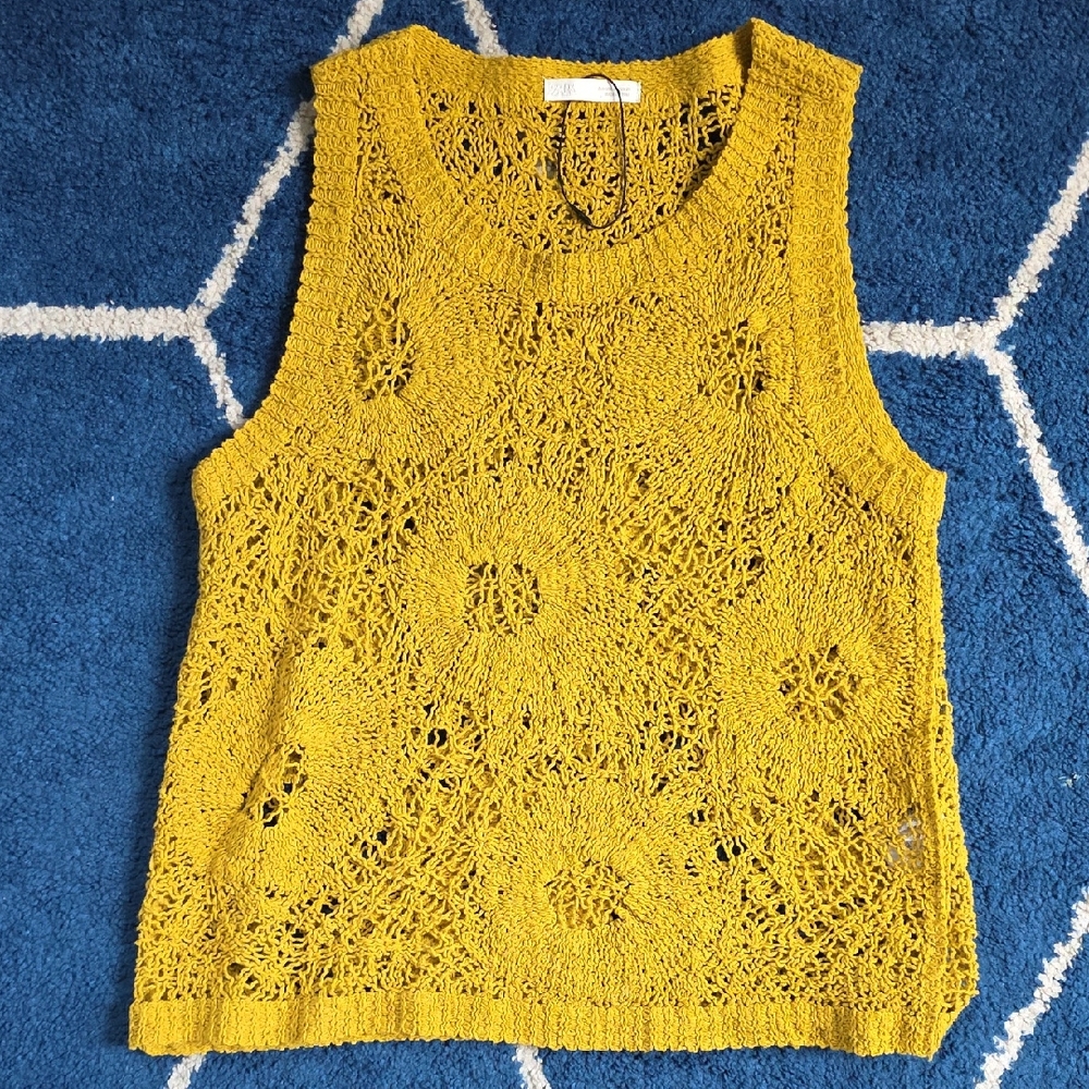 Zara Mustard Yellow Crochet Knit Tank Top